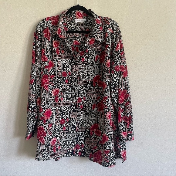 C.S.T Studio woman's 4X button down blouse top red floral flowy business casual - Picture 5 of 10